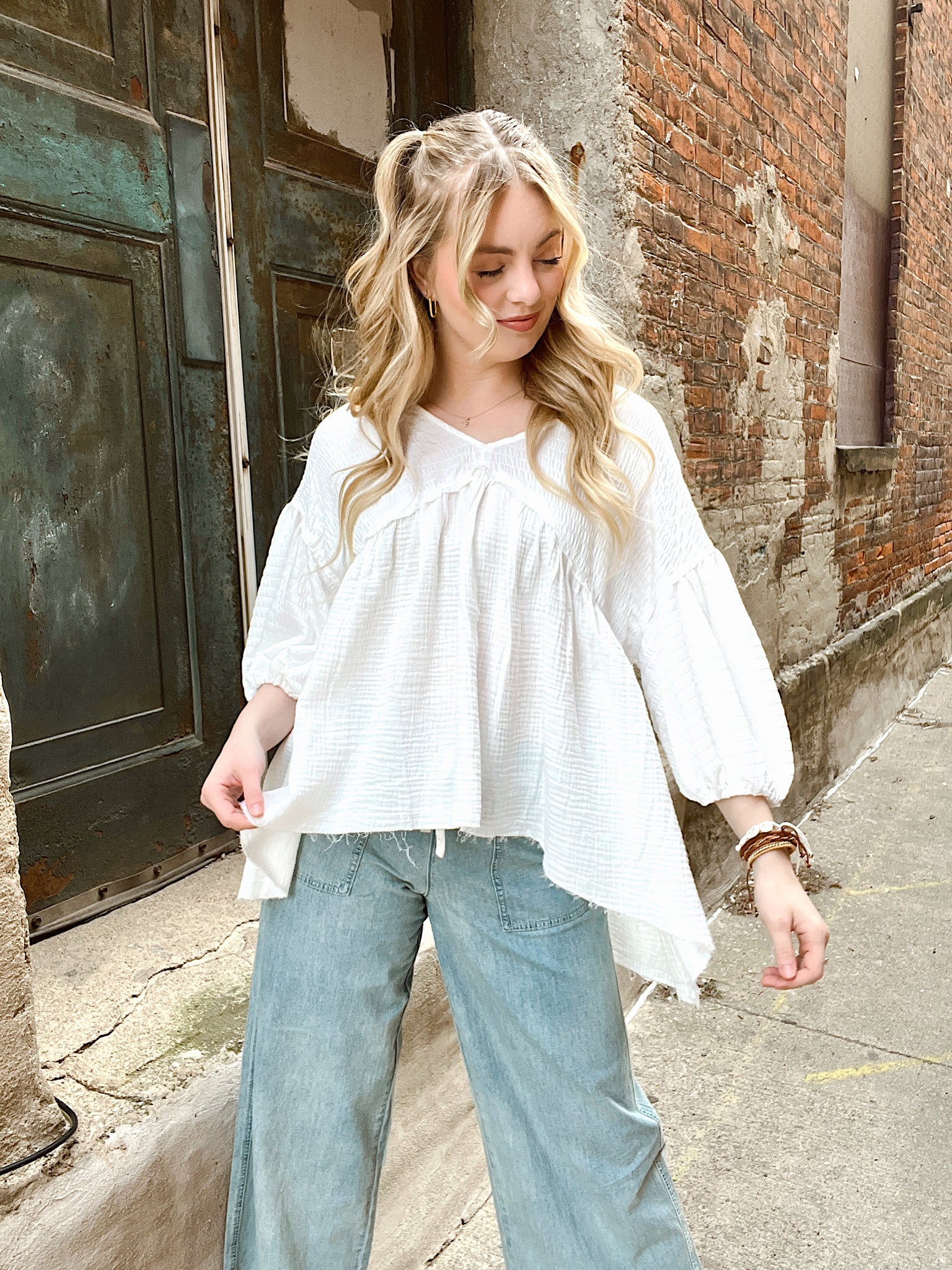 Vacay Stay White Babydoll Top