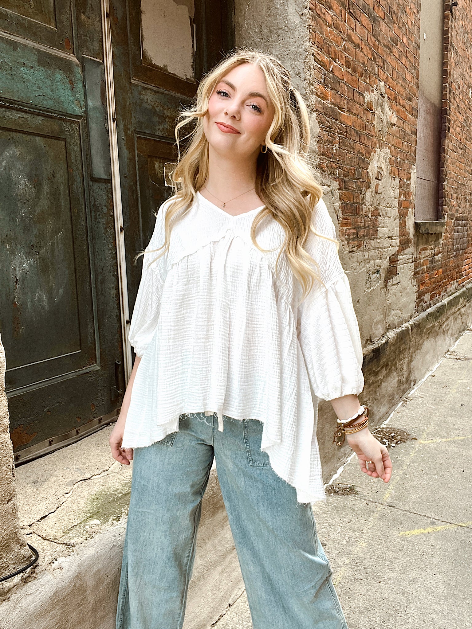 Vacay Stay White Babydoll Top