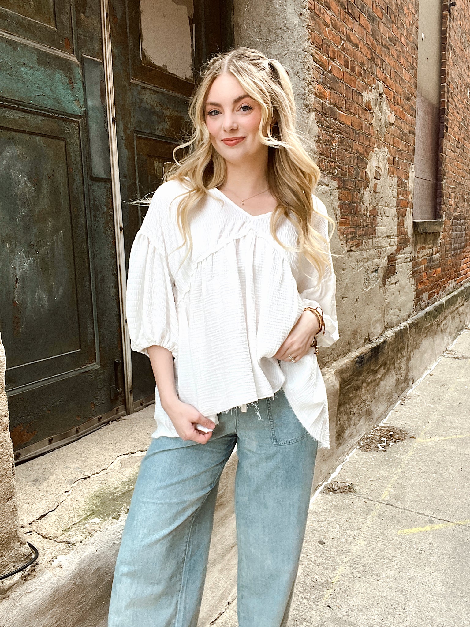 Vacay Stay White Babydoll Top