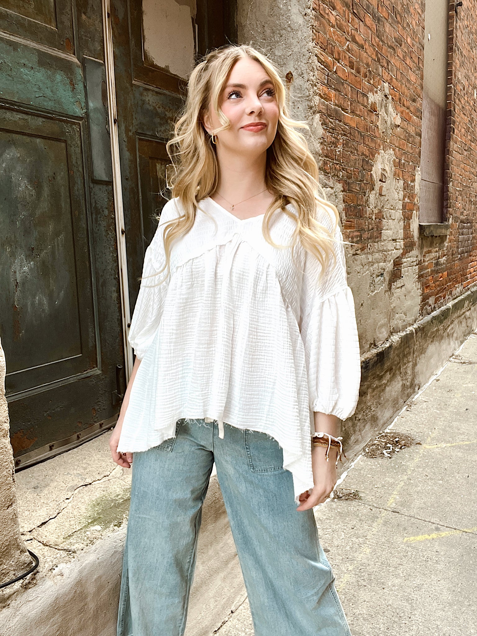 Vacay Stay White Babydoll Top