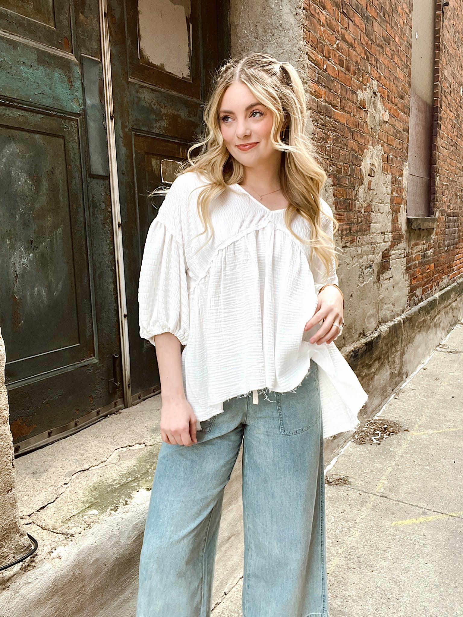 Vacay Stay White Babydoll Top