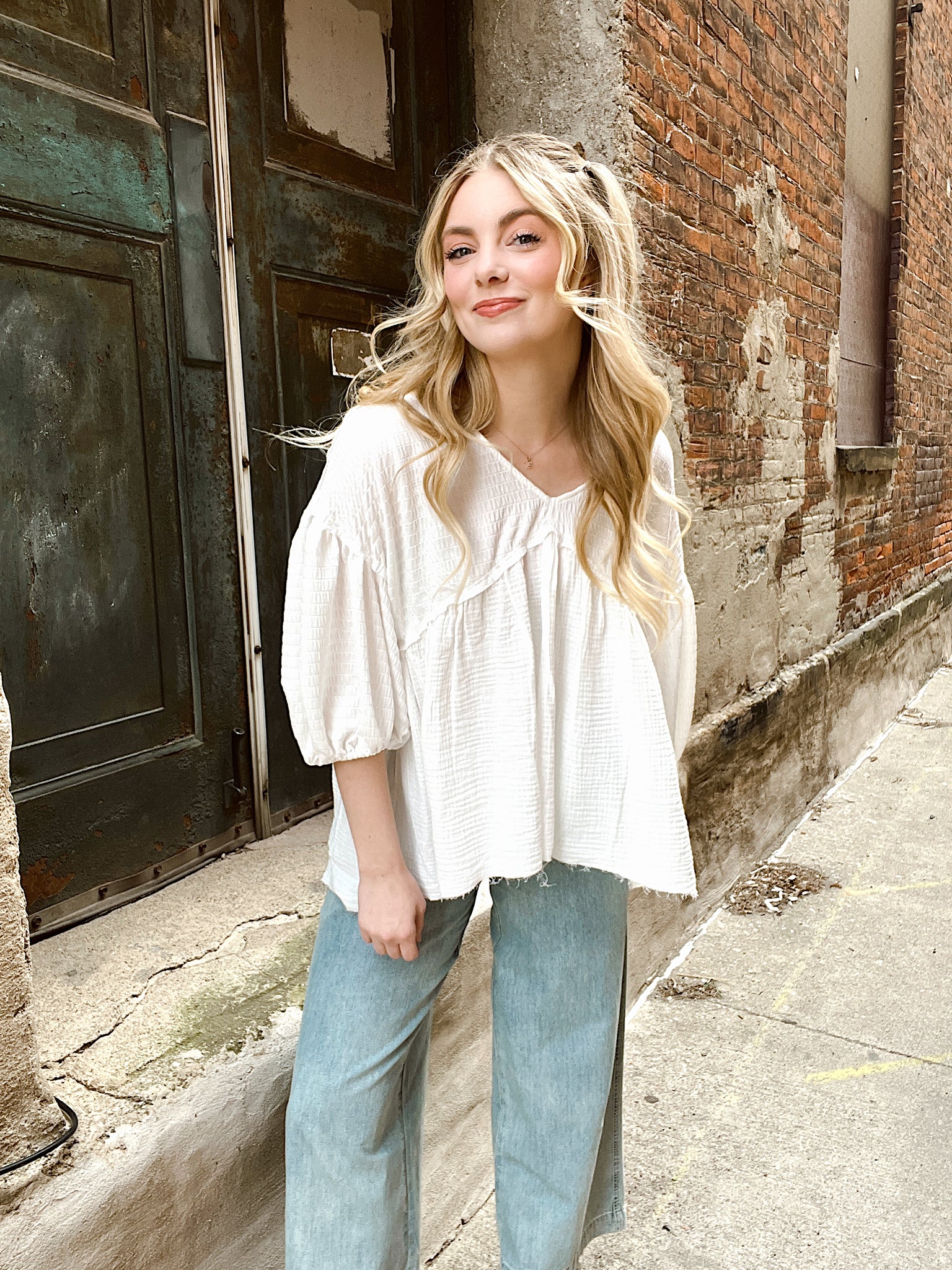 Vacay Stay White Babydoll Top