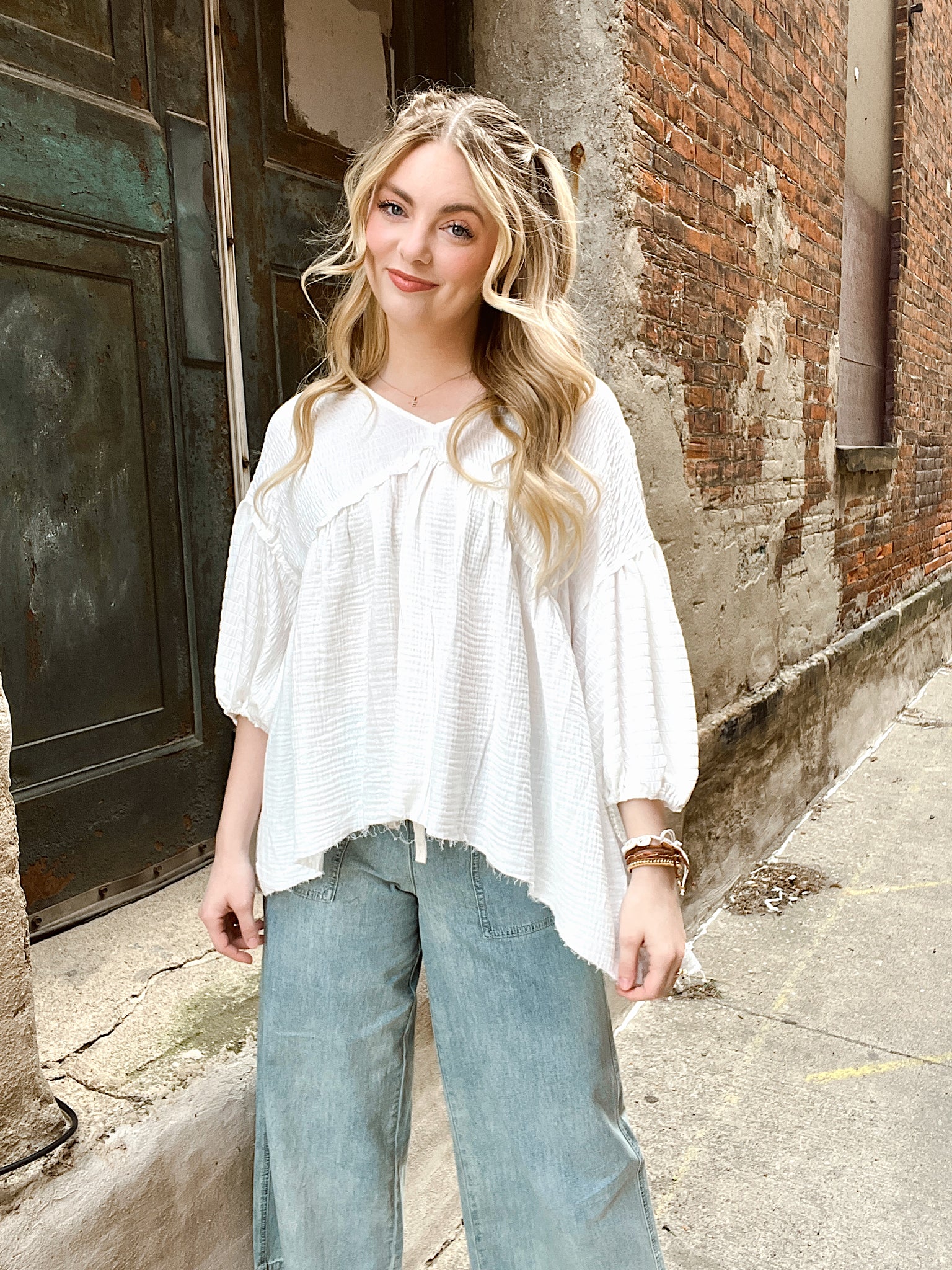 Vacay Stay White Babydoll Top