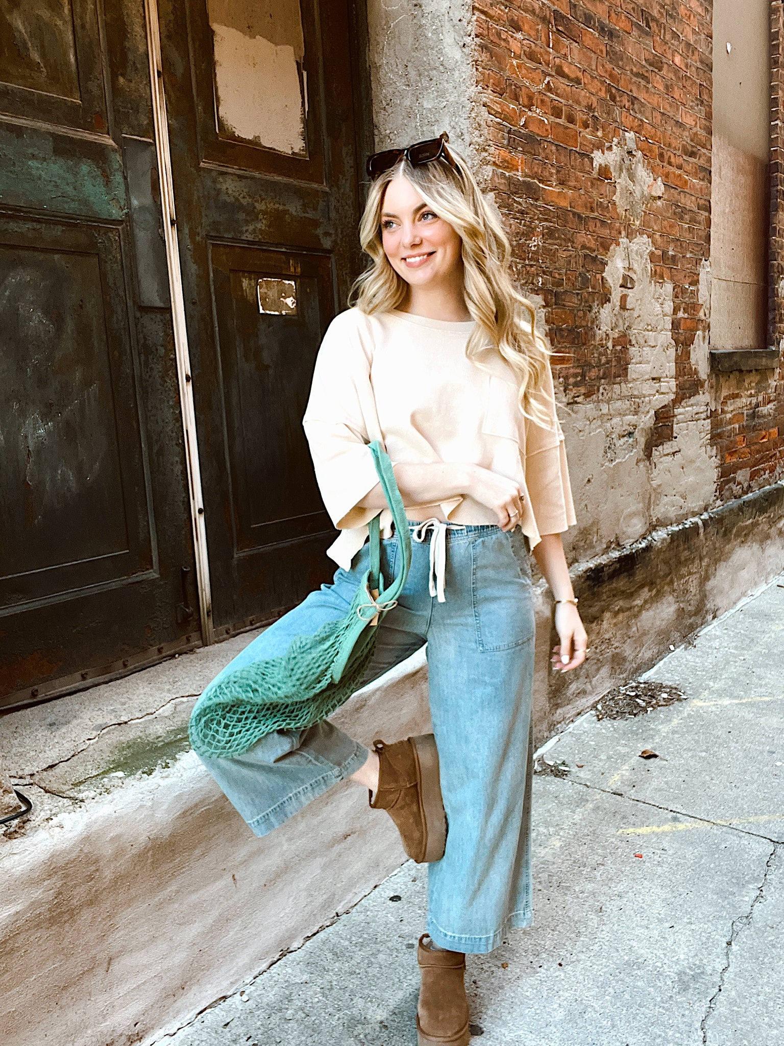 Outta Town Beige Cropped Tee