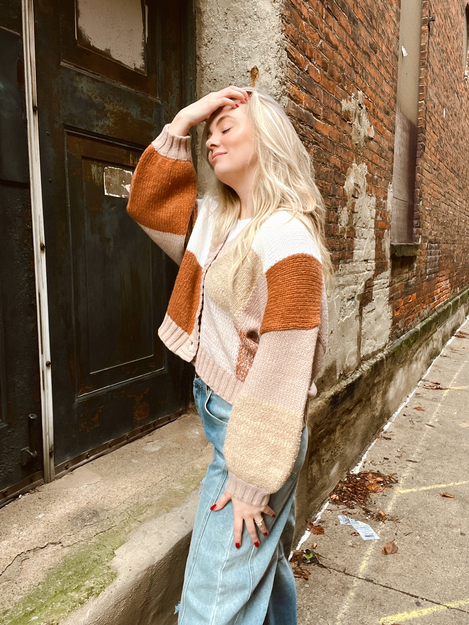 Pumpkin Patch Color Block Orange Cardigan