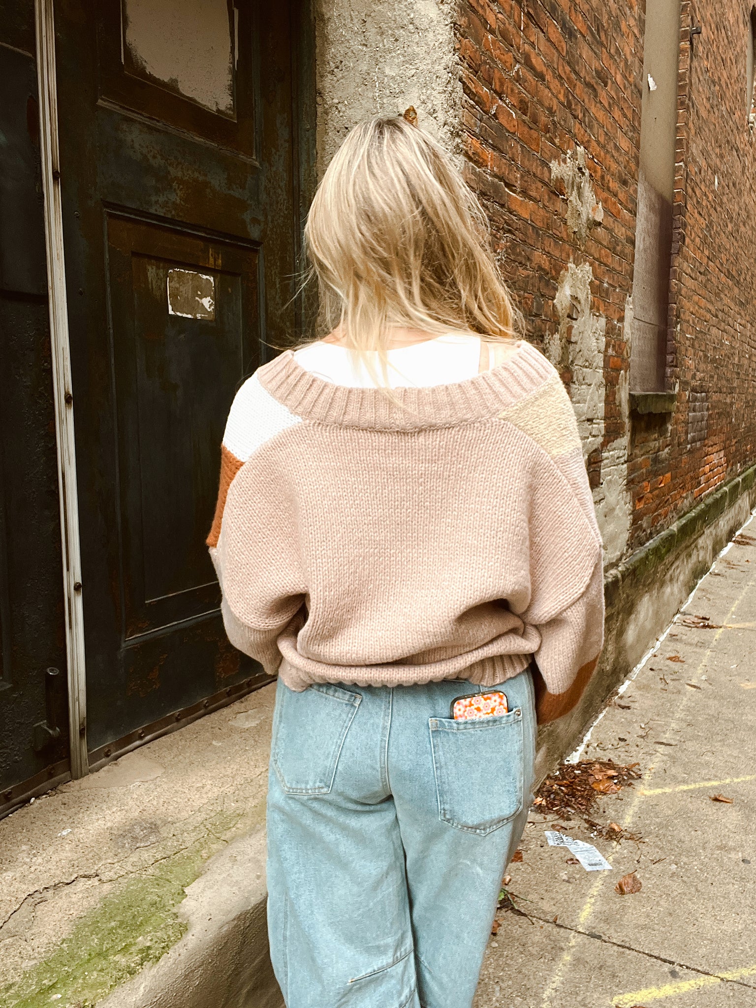 Pumpkin Patch Color Block Orange Cardigan