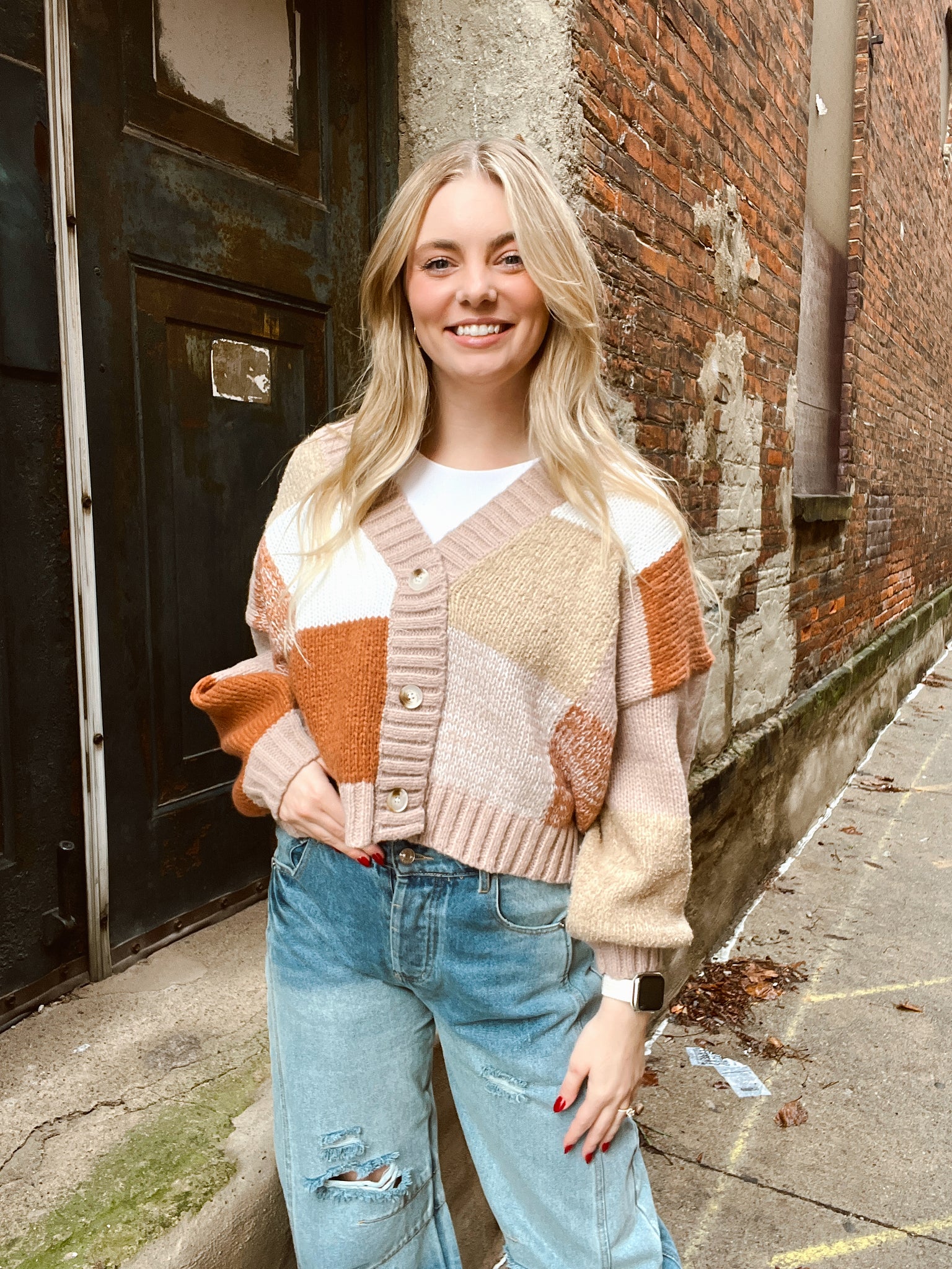 Pumpkin Patch Color Block Orange Cardigan