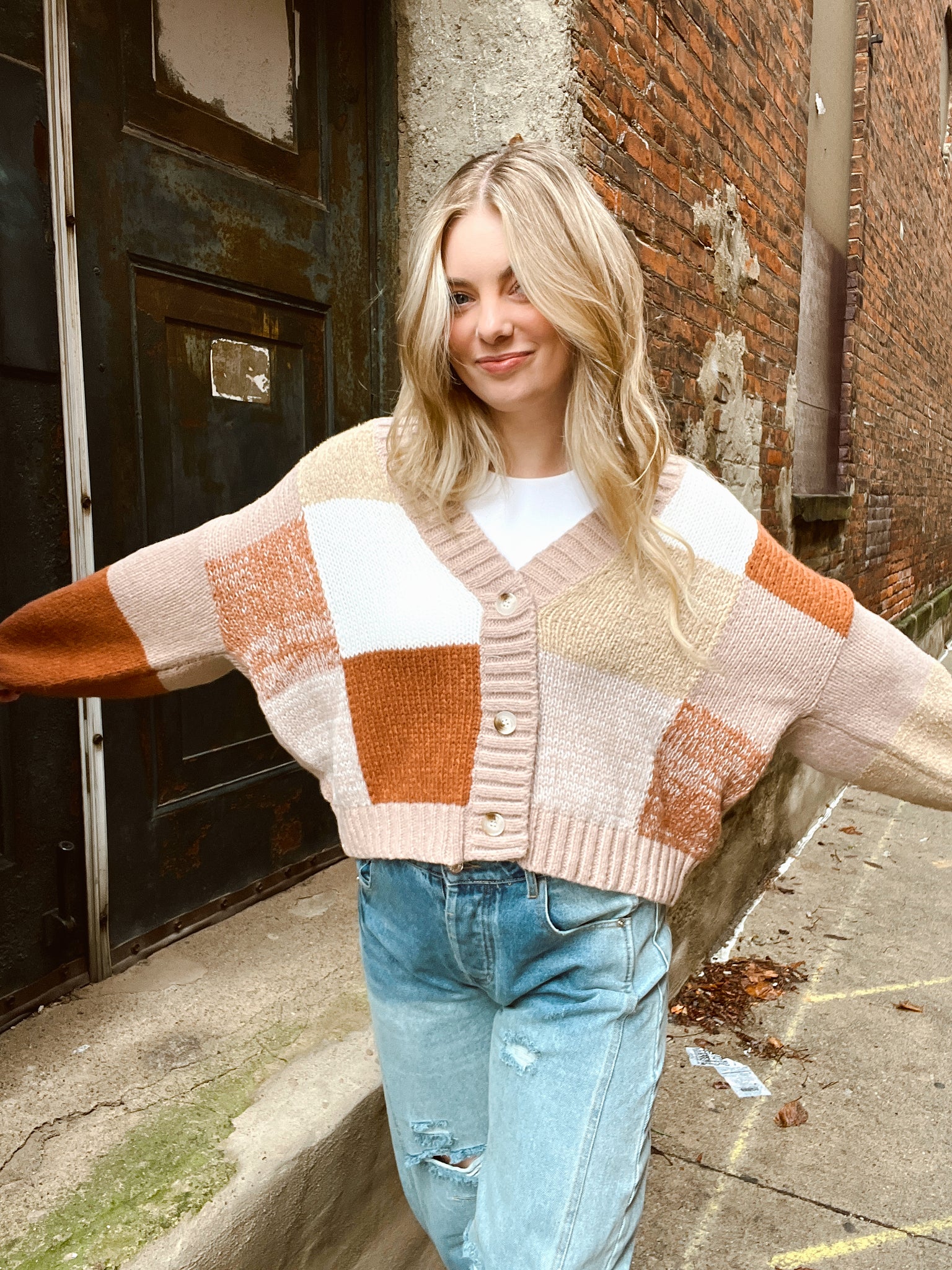 Pumpkin Patch Color Block Orange Cardigan