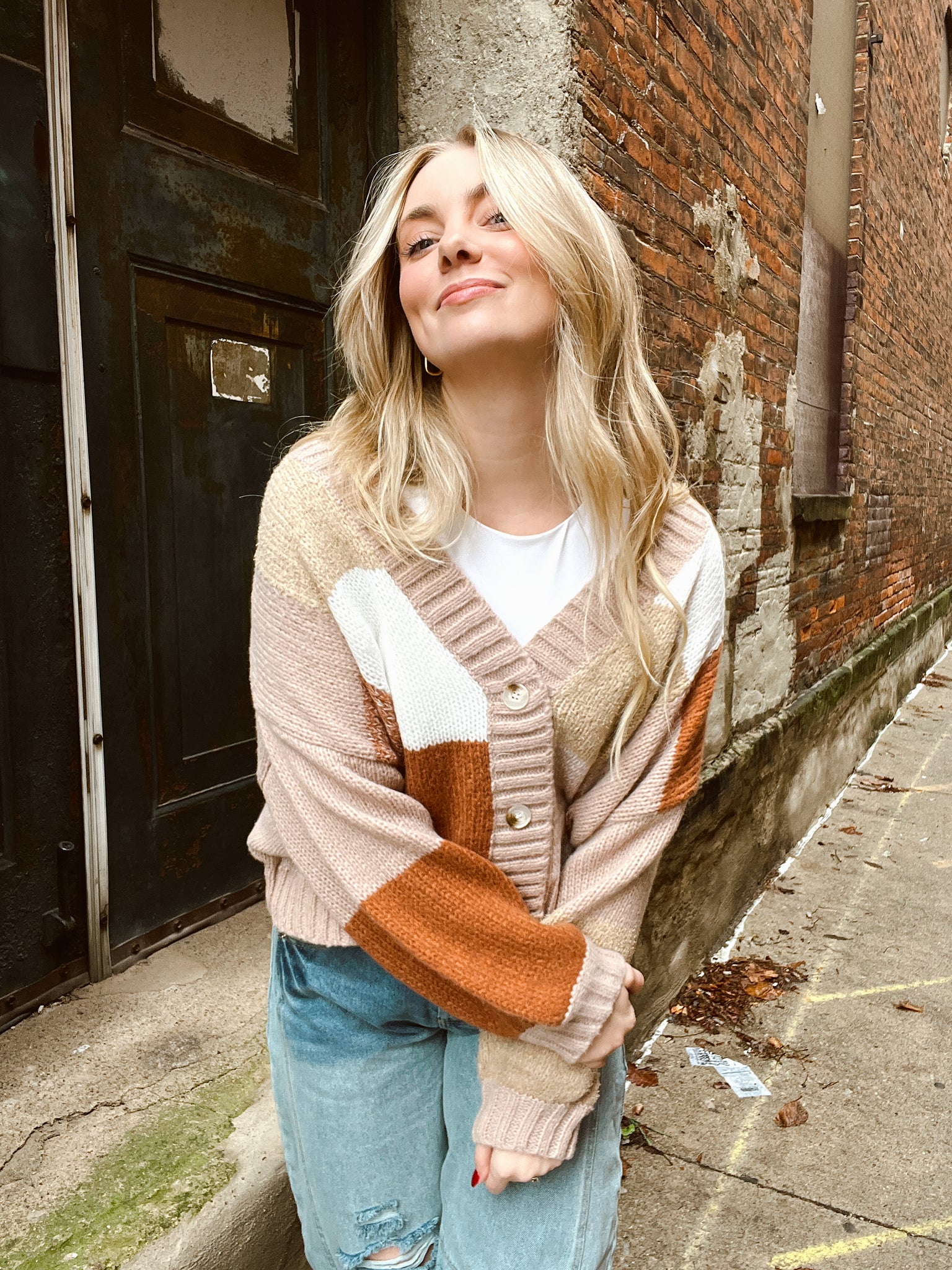 Pumpkin Patch Color Block Orange Cardigan