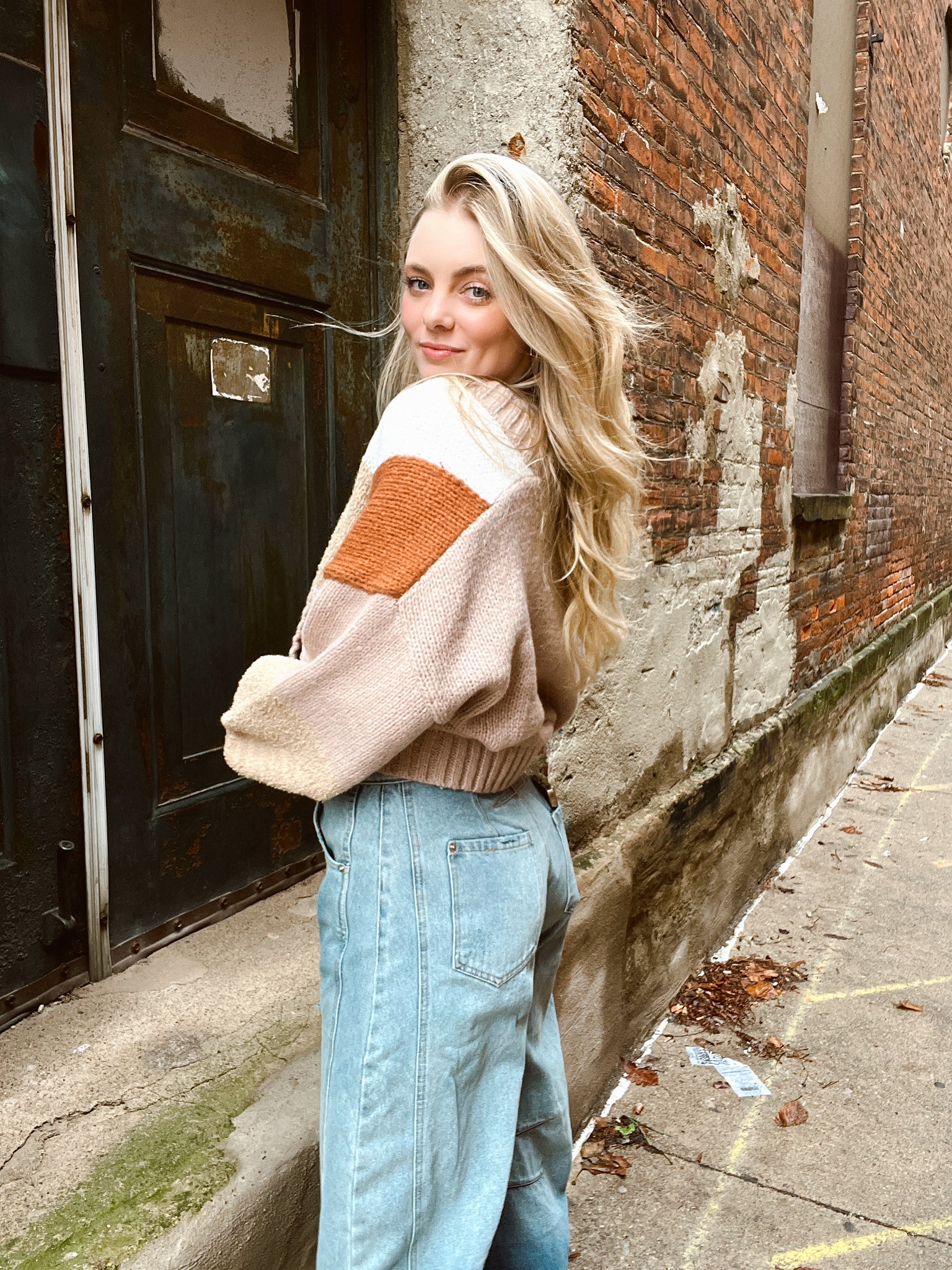 Pumpkin Patch Color Block Orange Cardigan