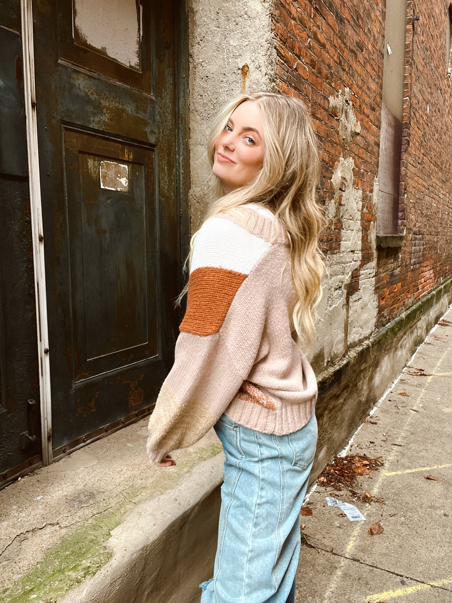 Pumpkin Patch Color Block Orange Cardigan