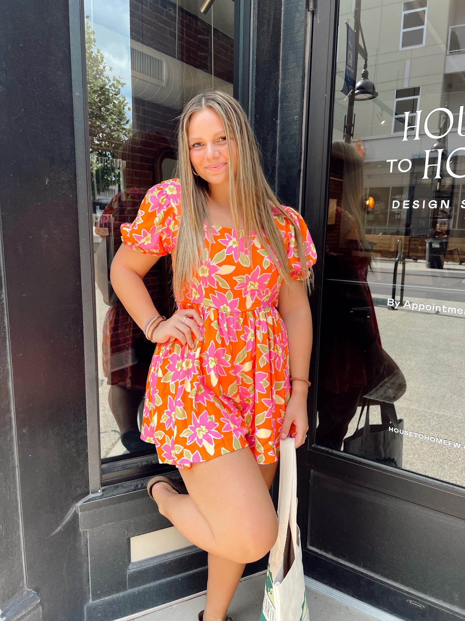Neon Nights Orange Floral Romper