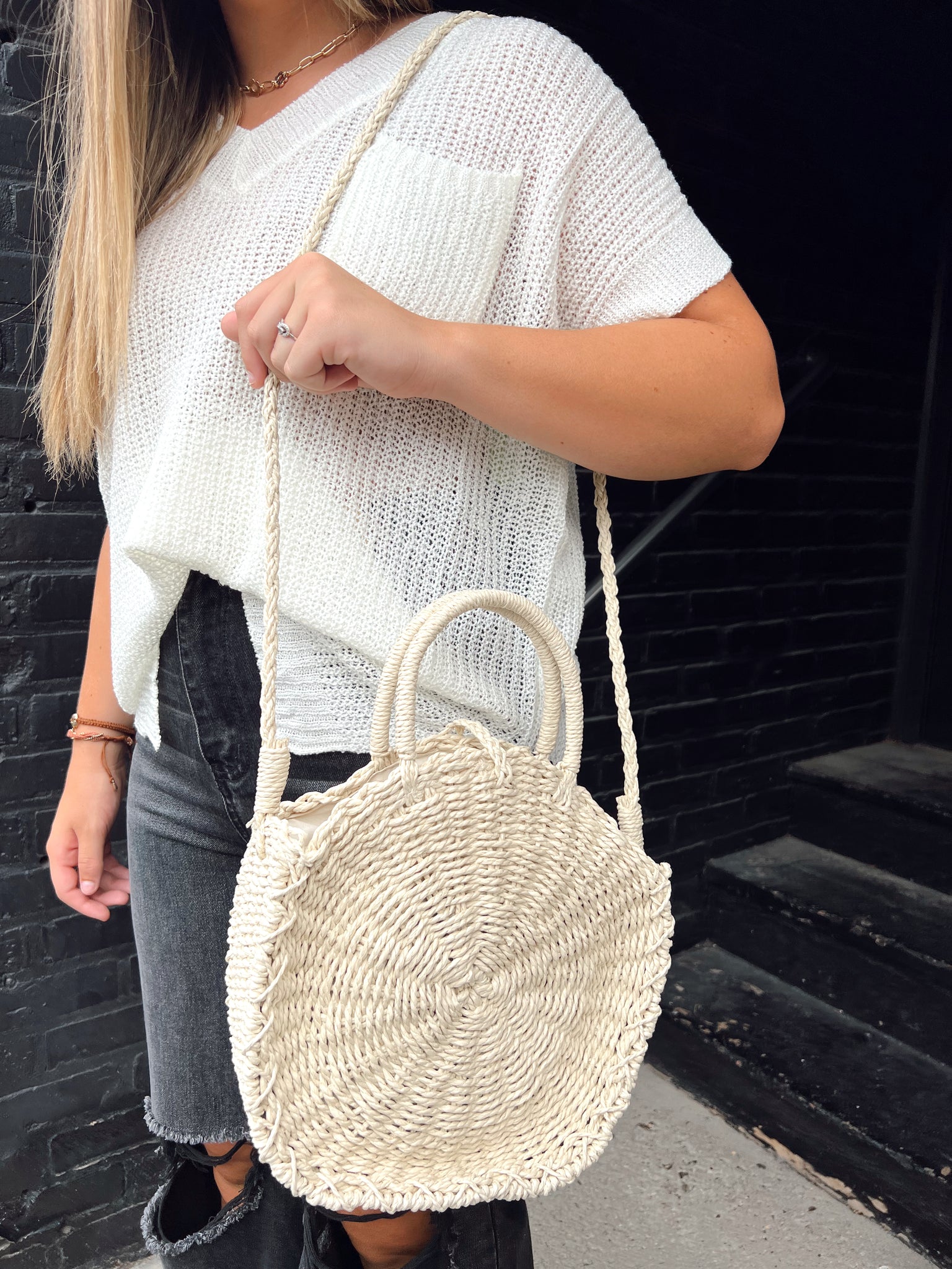 Ivory Rattan Straw Bag