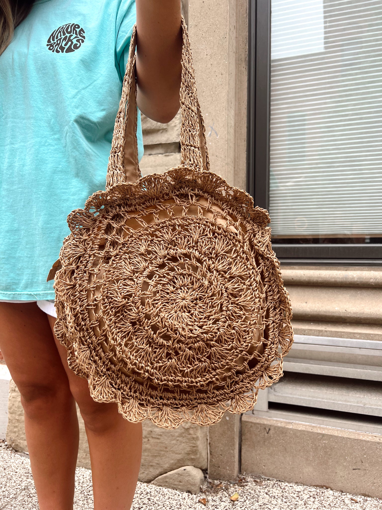 Tan Rattan Straw Bag