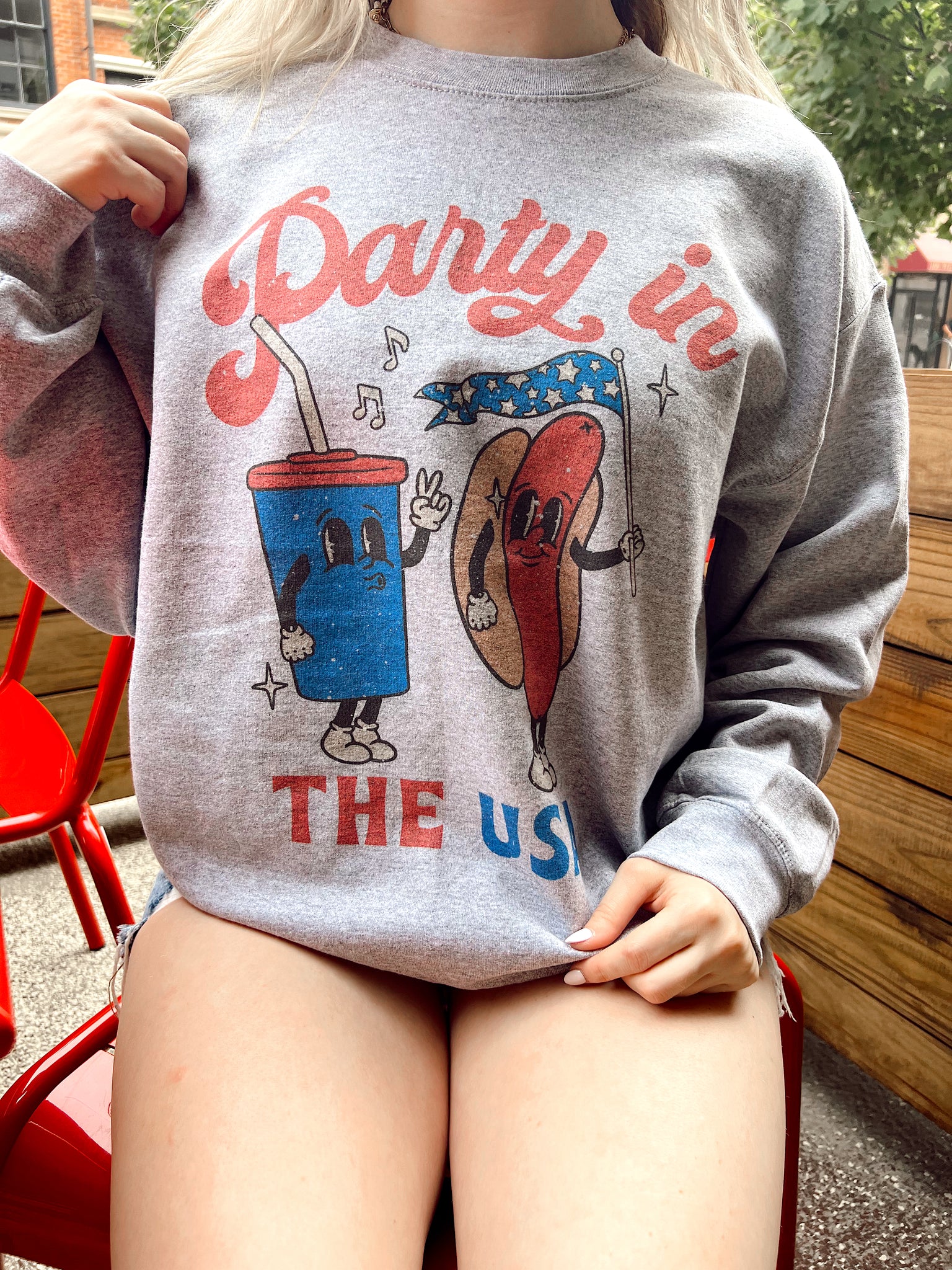 FINAL SALE- Hotdog & Soda Grey Sweatshirt