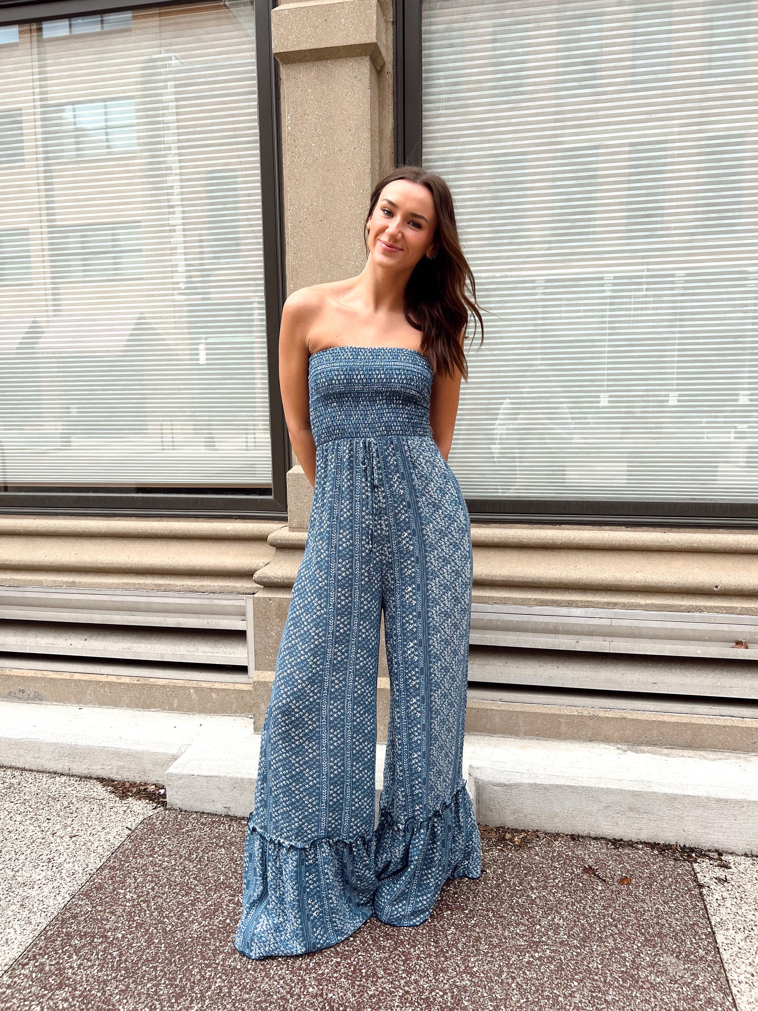 FINAL SALE- Jesse Navy Smocked Jumpsuit