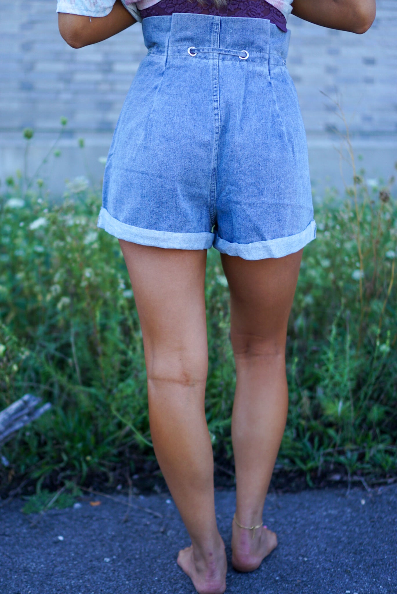 FINAL SALE- Evening Stroll Denim Paperbag Shorts