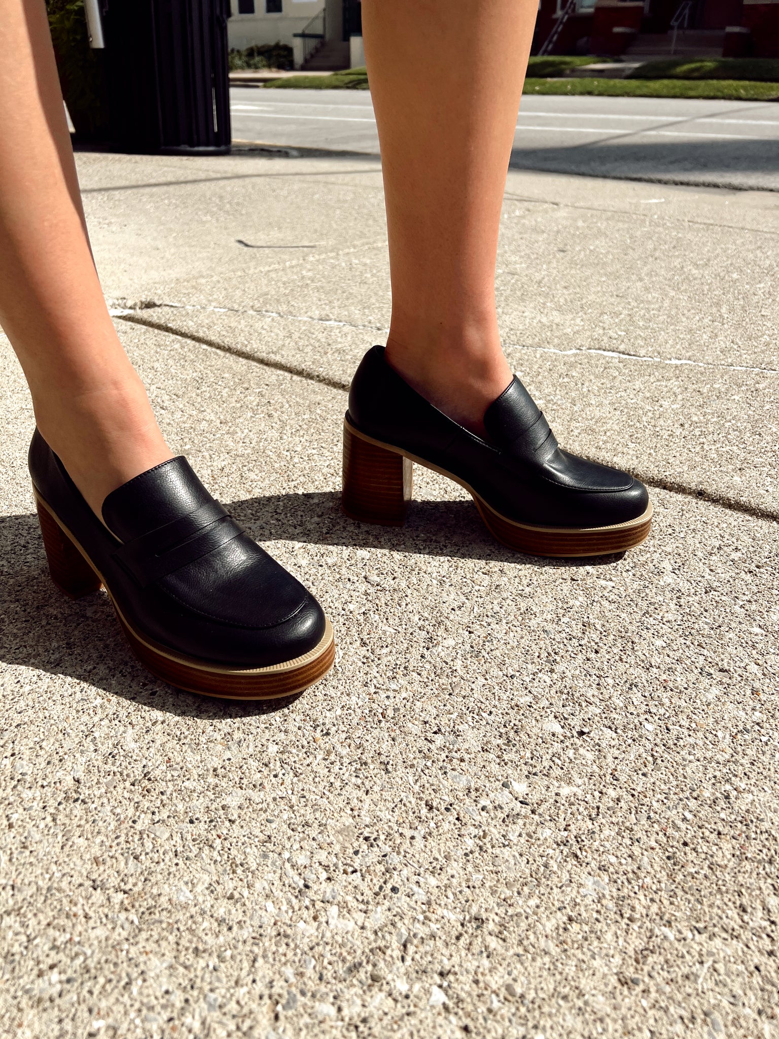 Hannah Black Platform Penny Loafers