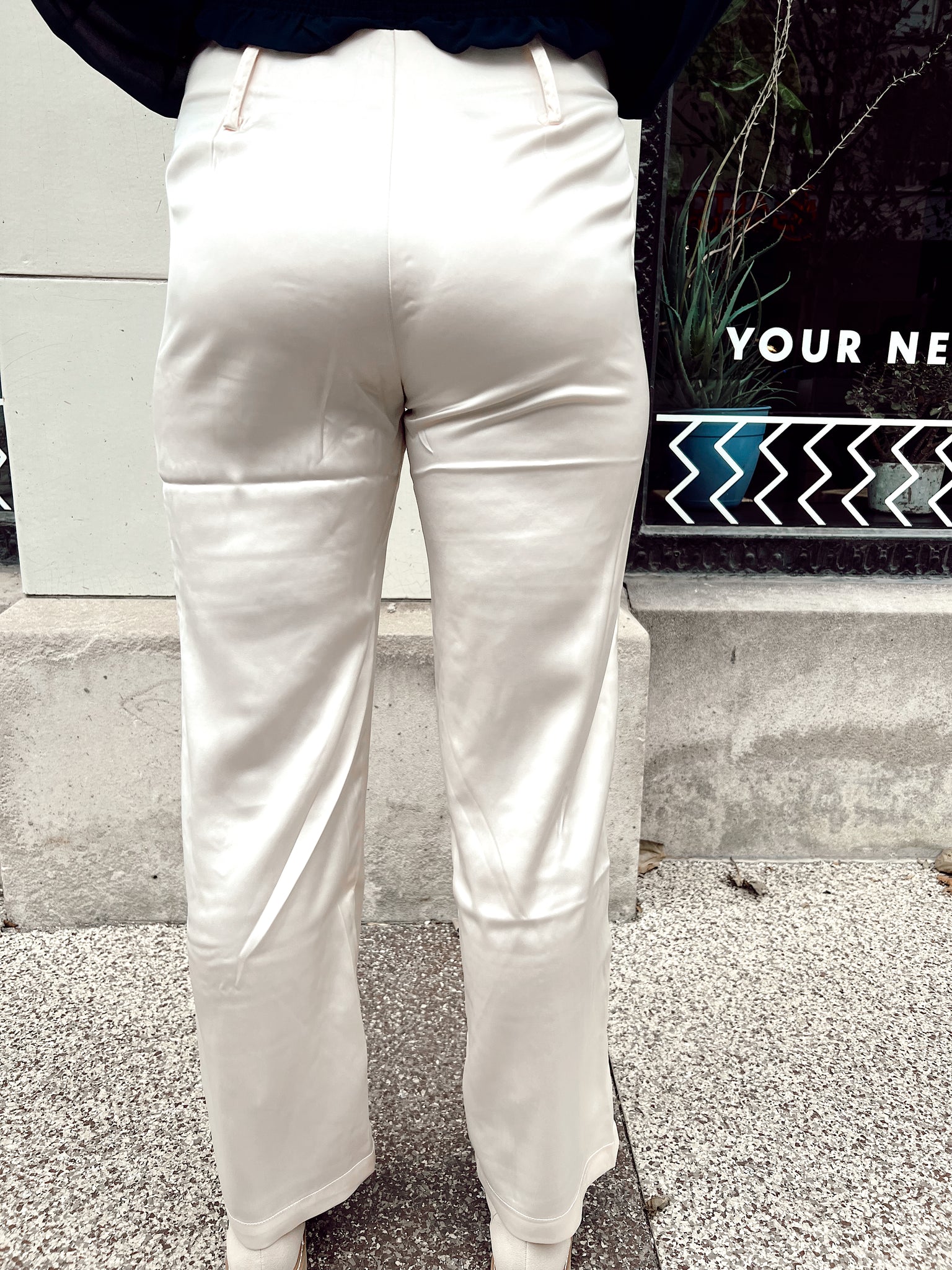 FINAL SALE- Boss Up Champagne Satin Straight Leg Pants