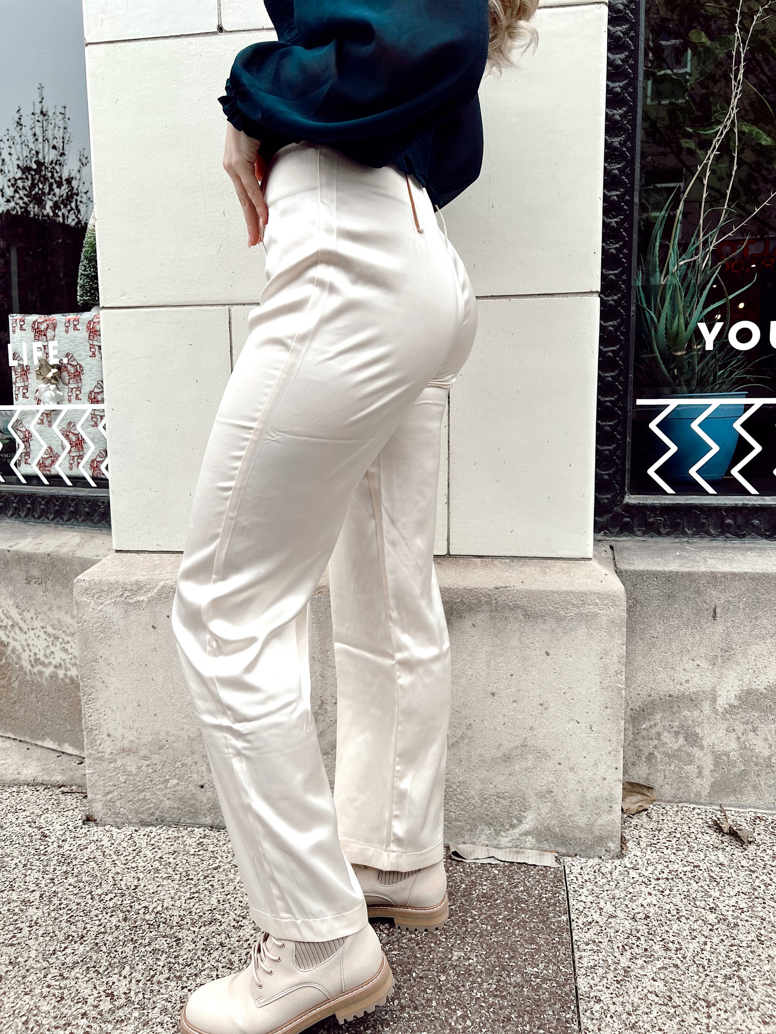 FINAL SALE- Boss Up Champagne Satin Straight Leg Pants