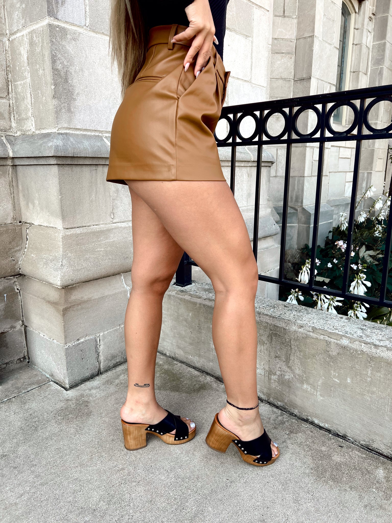 FINAL SALE- Autumn Skies Camel Leather Shorts
