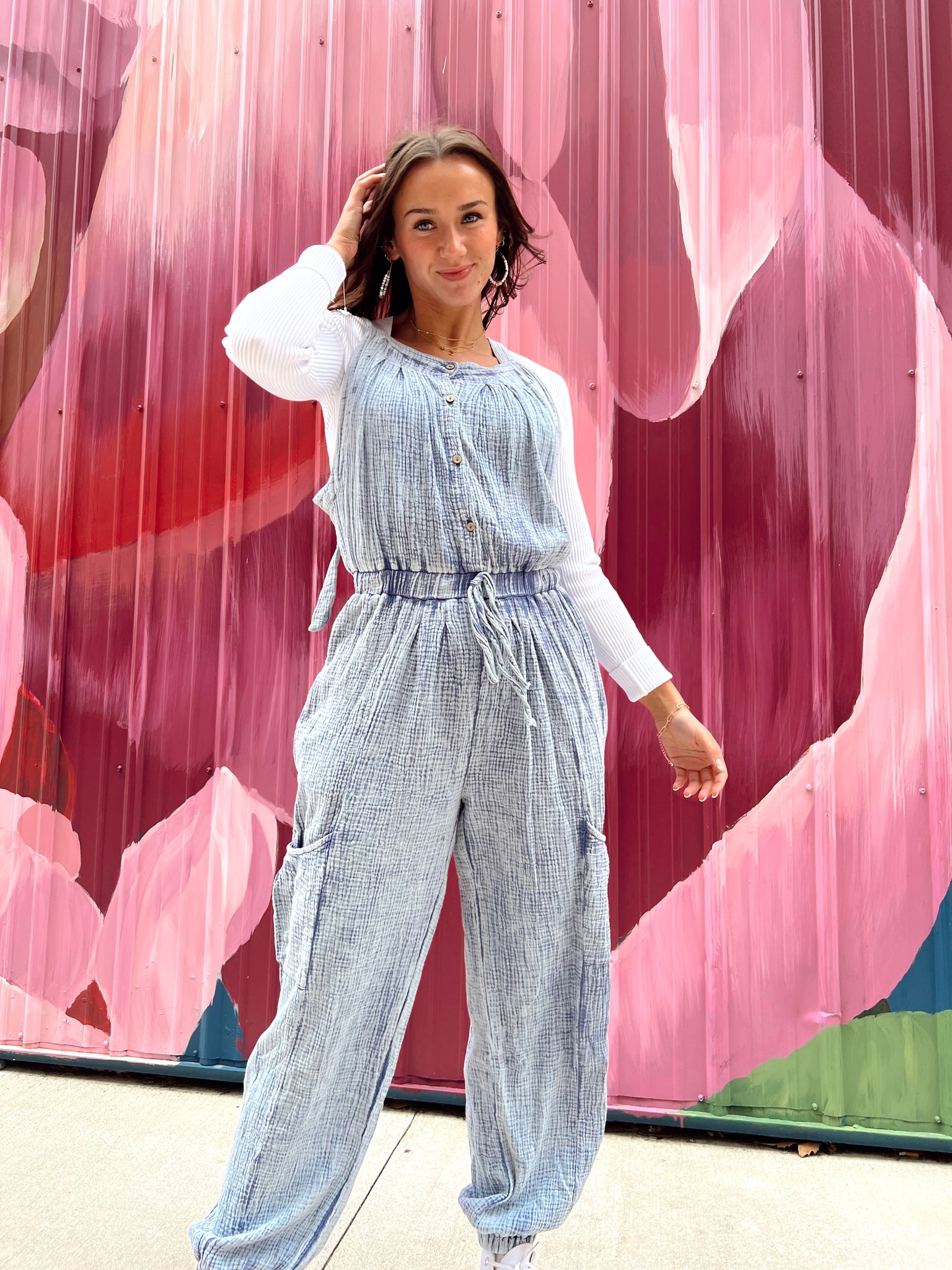 Sher Blueberry Acid Washed Jumpsuit