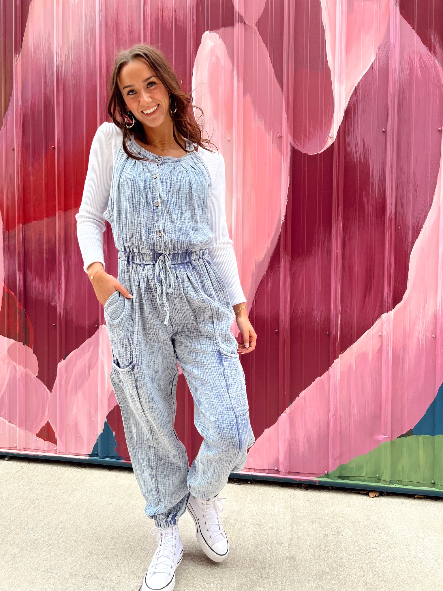 Sher Blueberry Acid Washed Jumpsuit