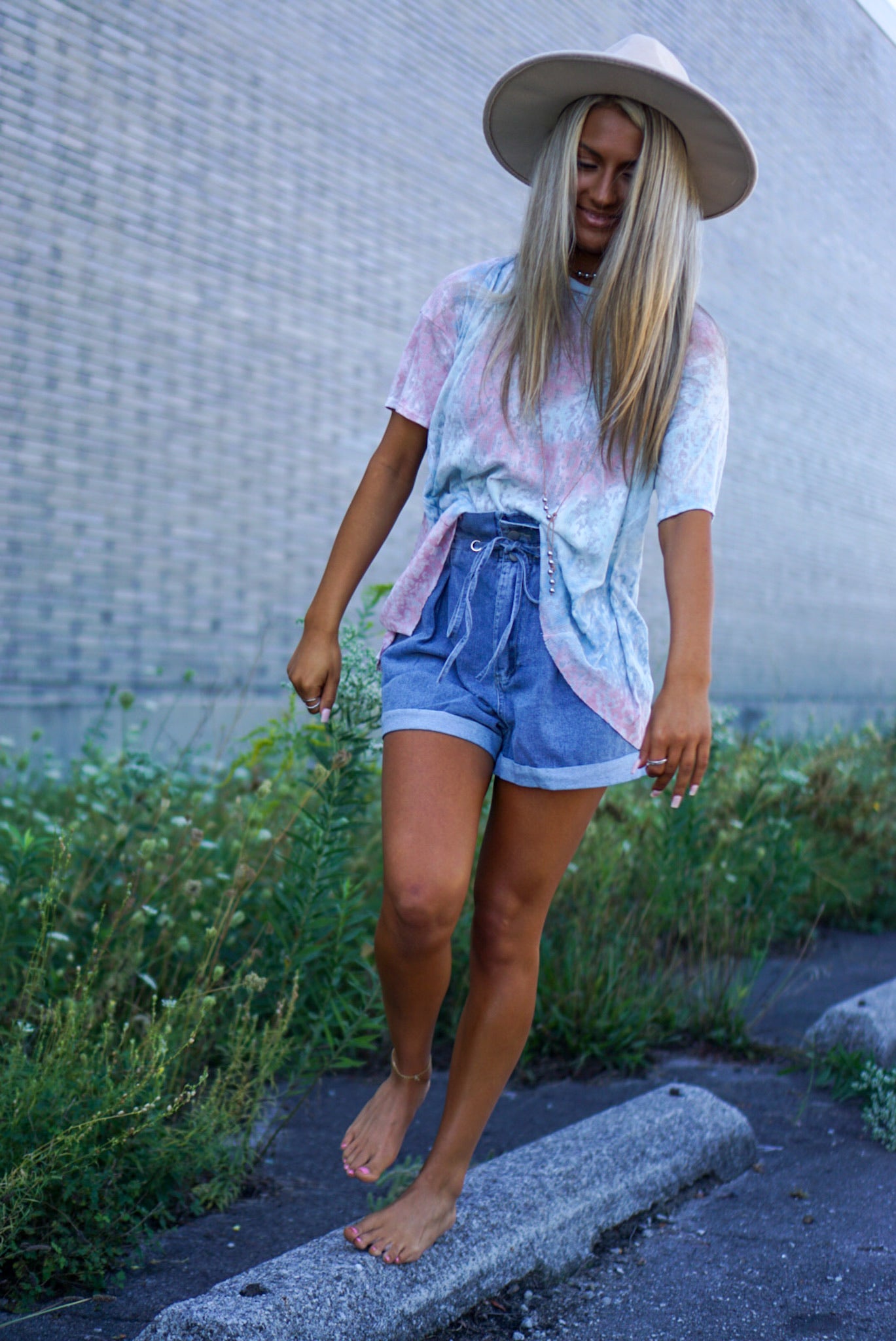FINAL SALE- Evening Stroll Denim Paperbag Shorts