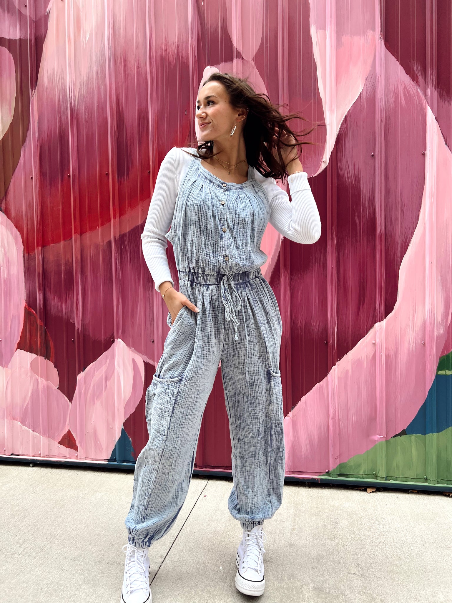 Sher Blueberry Acid Washed Jumpsuit