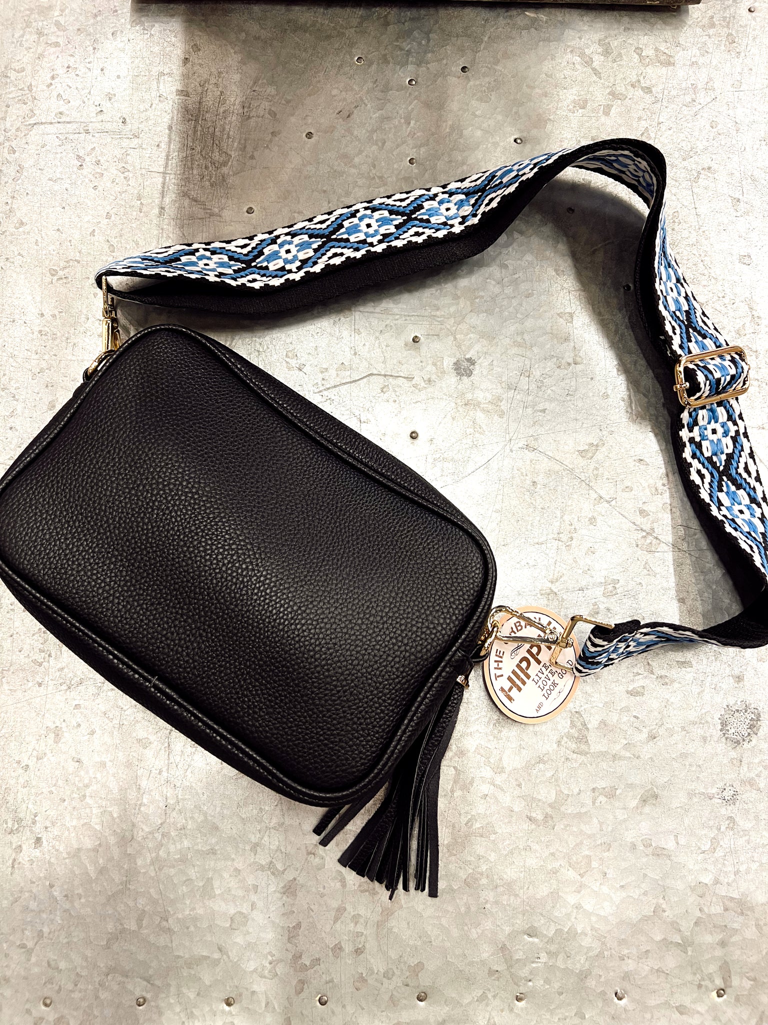 Black Shoulder Bag With Guitar Strap