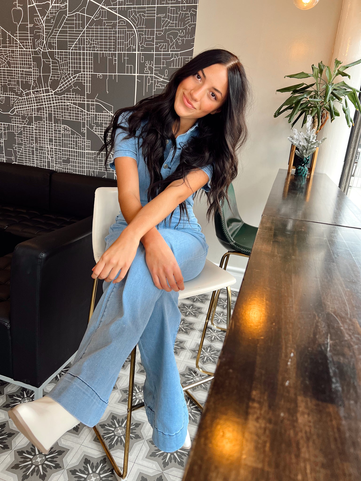 In Flight Denim Utility Flared Jumpsuit