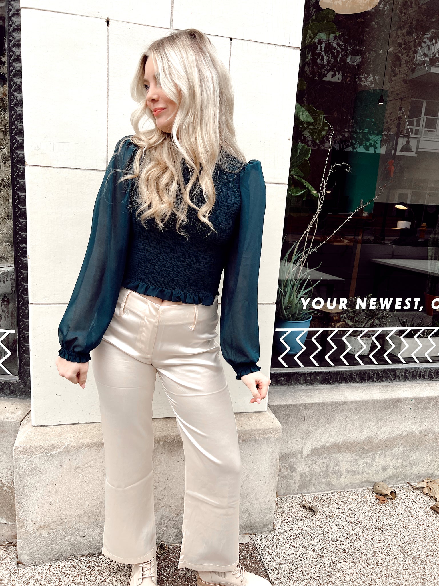 FINAL SALE- Boss Up Champagne Satin Straight Leg Pants