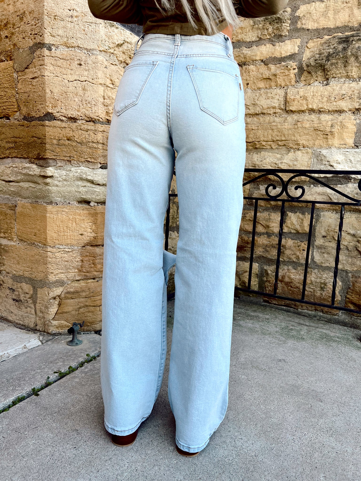 FINAL SALE- At Ease Light Wash Distressed Wide Fit Jeans