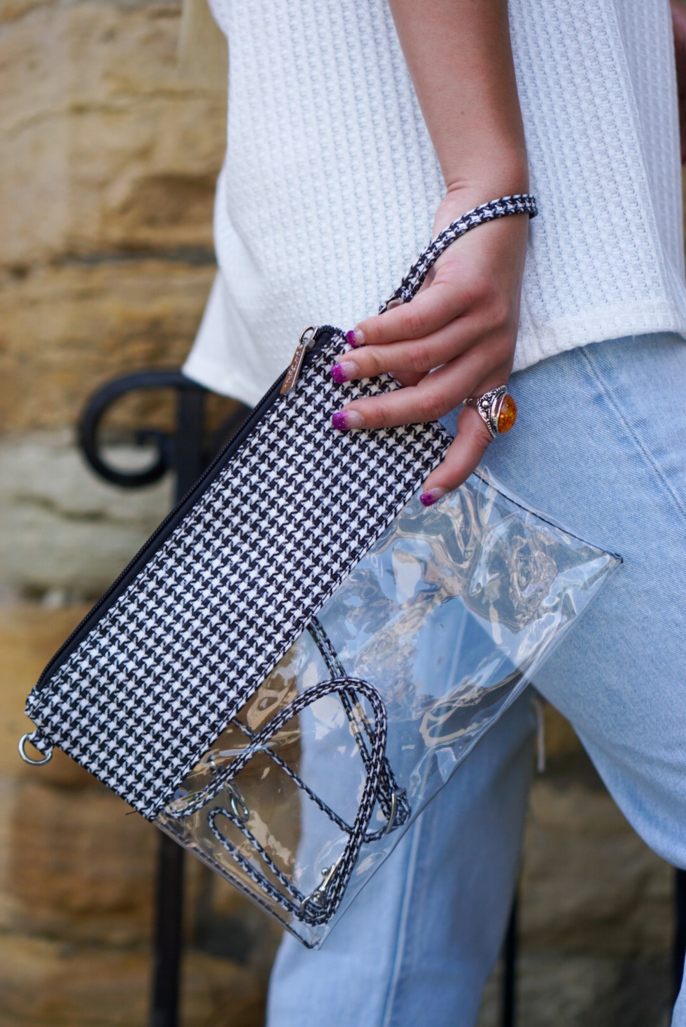 Black Patterned Clear Bag