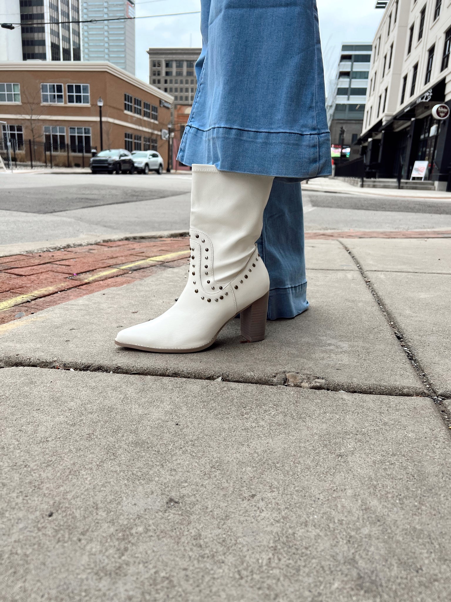 Paris White Studded Boots