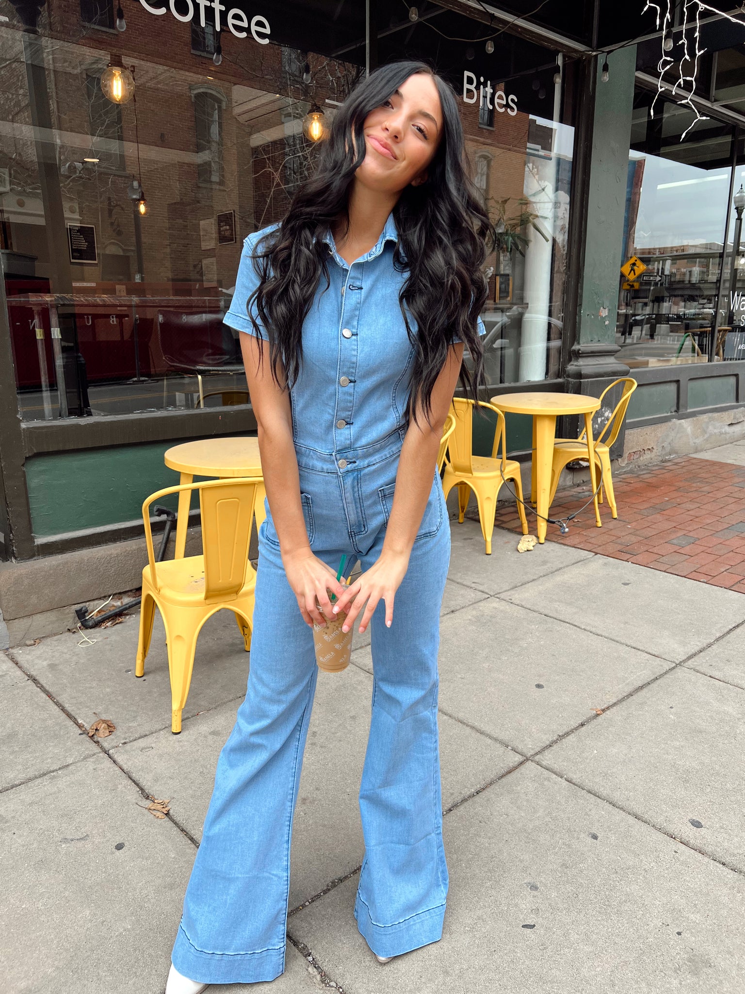 In Flight Denim Utility Flared Jumpsuit