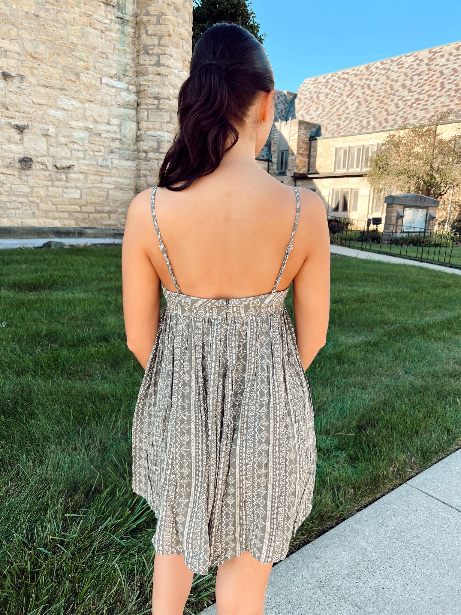 FINAL SALE- Be Here Now Olive Aztec Romper