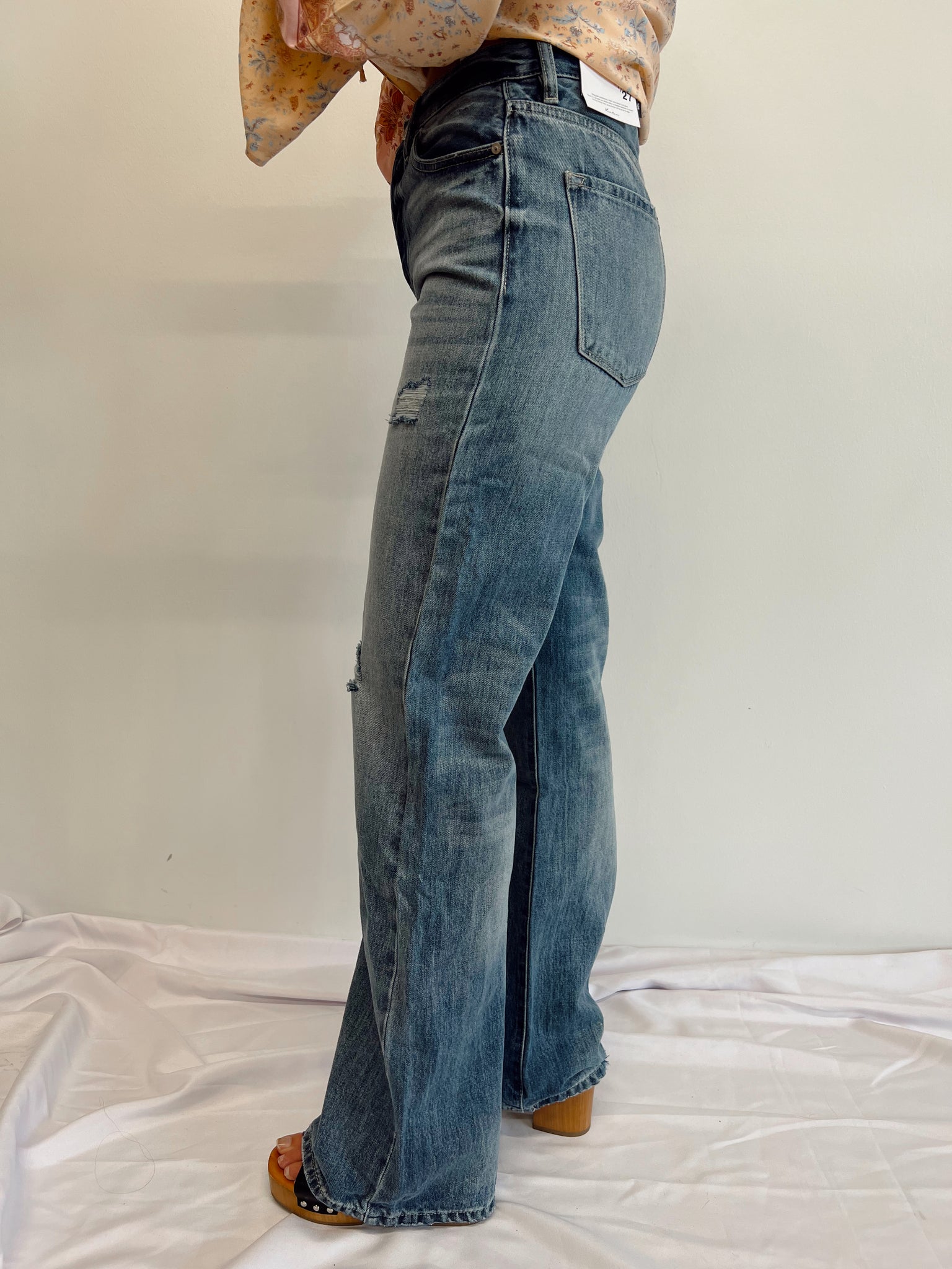 Fool For You Medium Wash 90's Distressed Flares