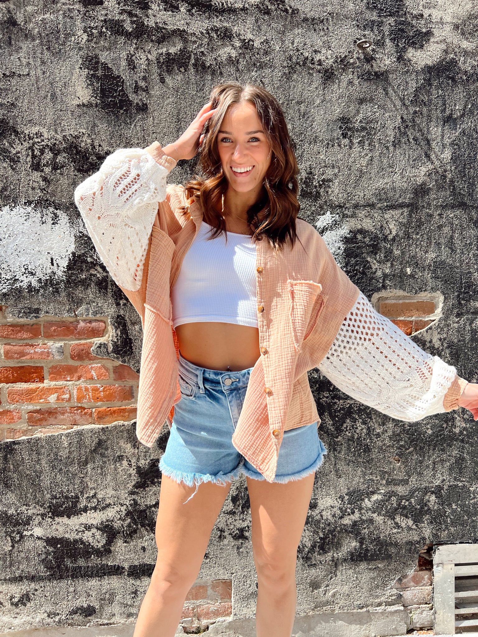 Warm Glow Peach Button Up