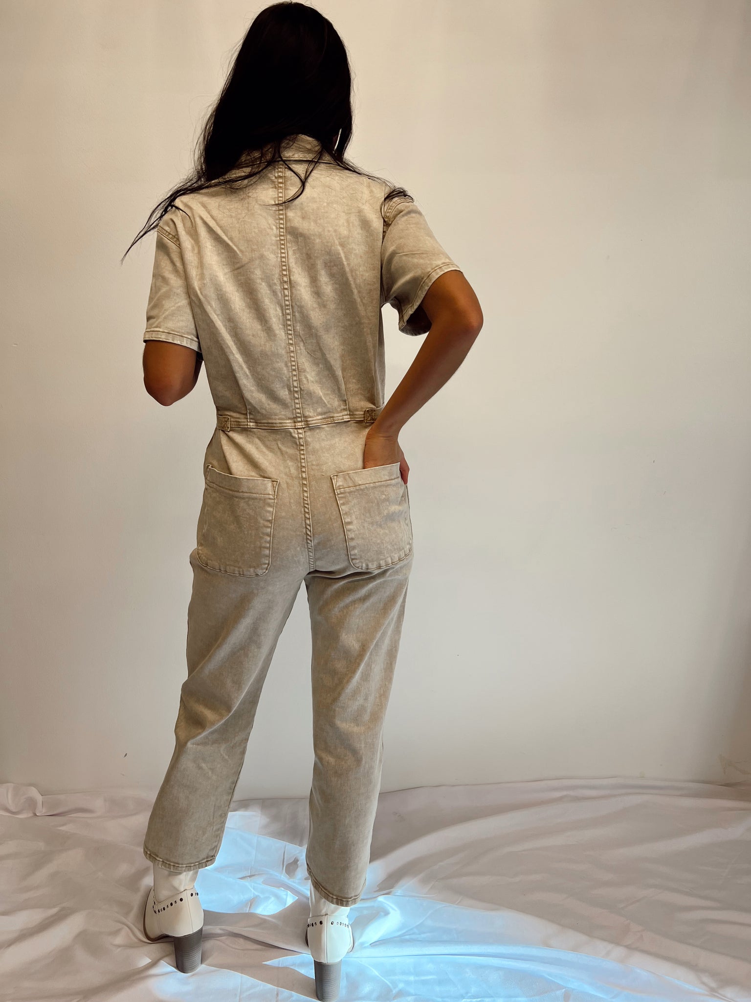 Cross My Heart Taupe Utility Jumpsuit