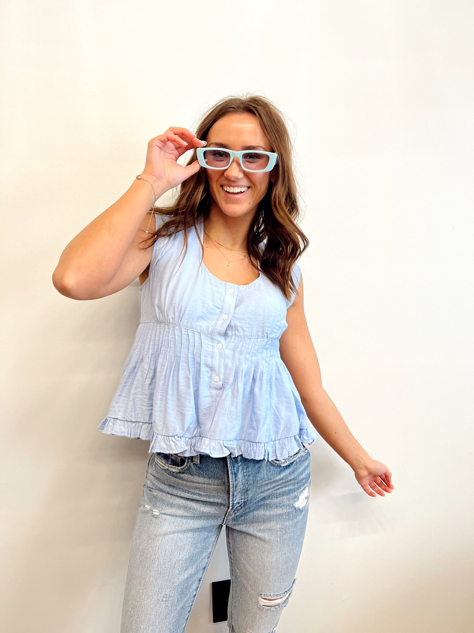 FINAL SALE- Up At Night Blue Lace Up Top