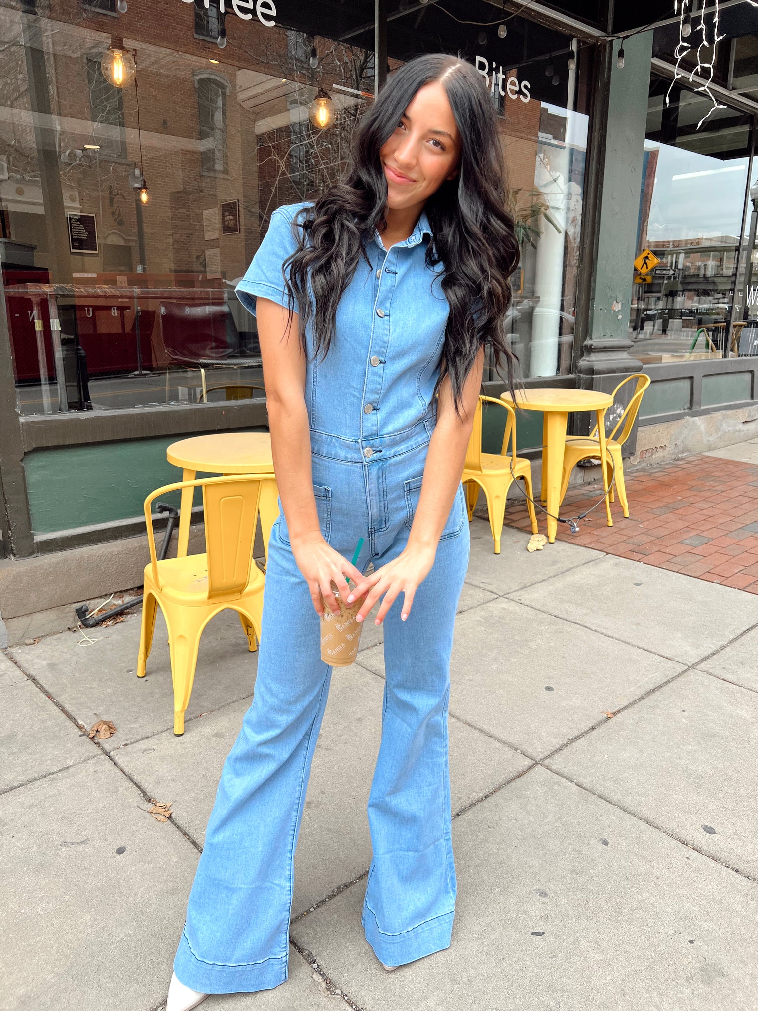 In Flight Denim Utility Flared Jumpsuit