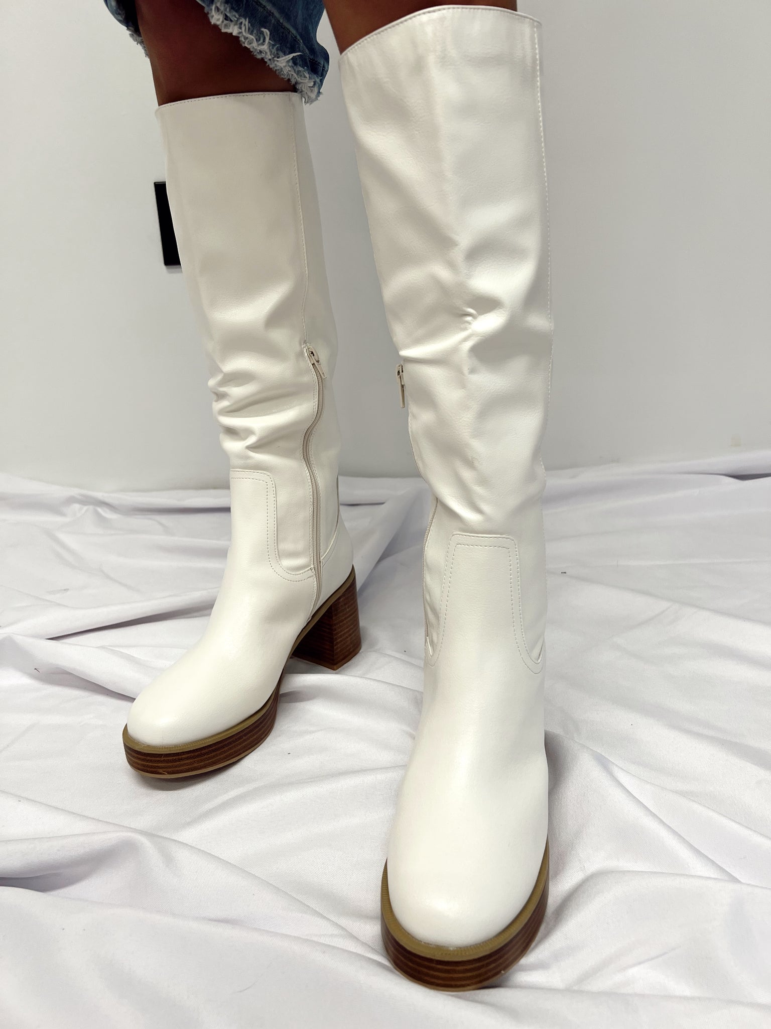 Juniper White Platform Knee-High Boots