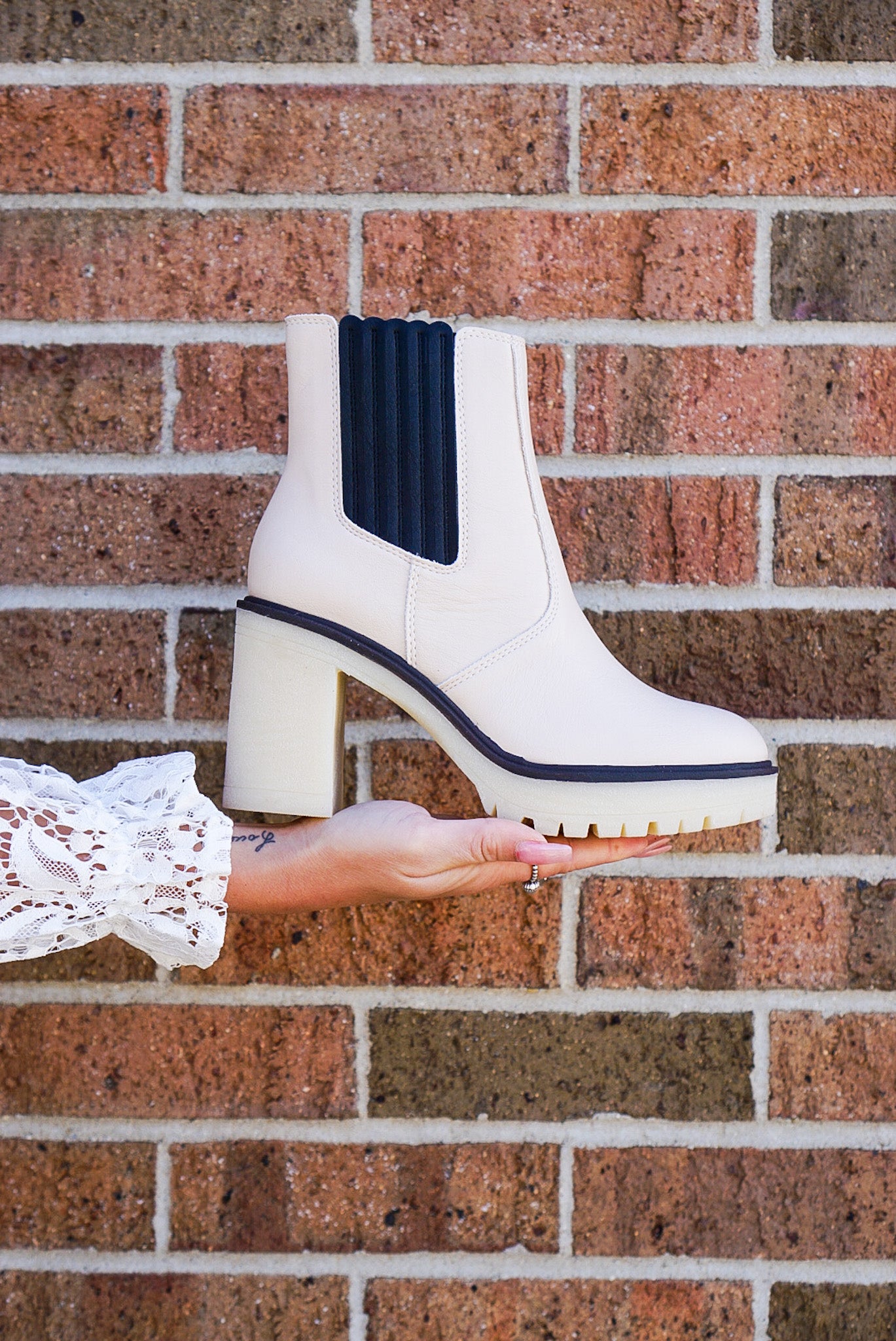 Anastasia Beige/Black Paneled Boot