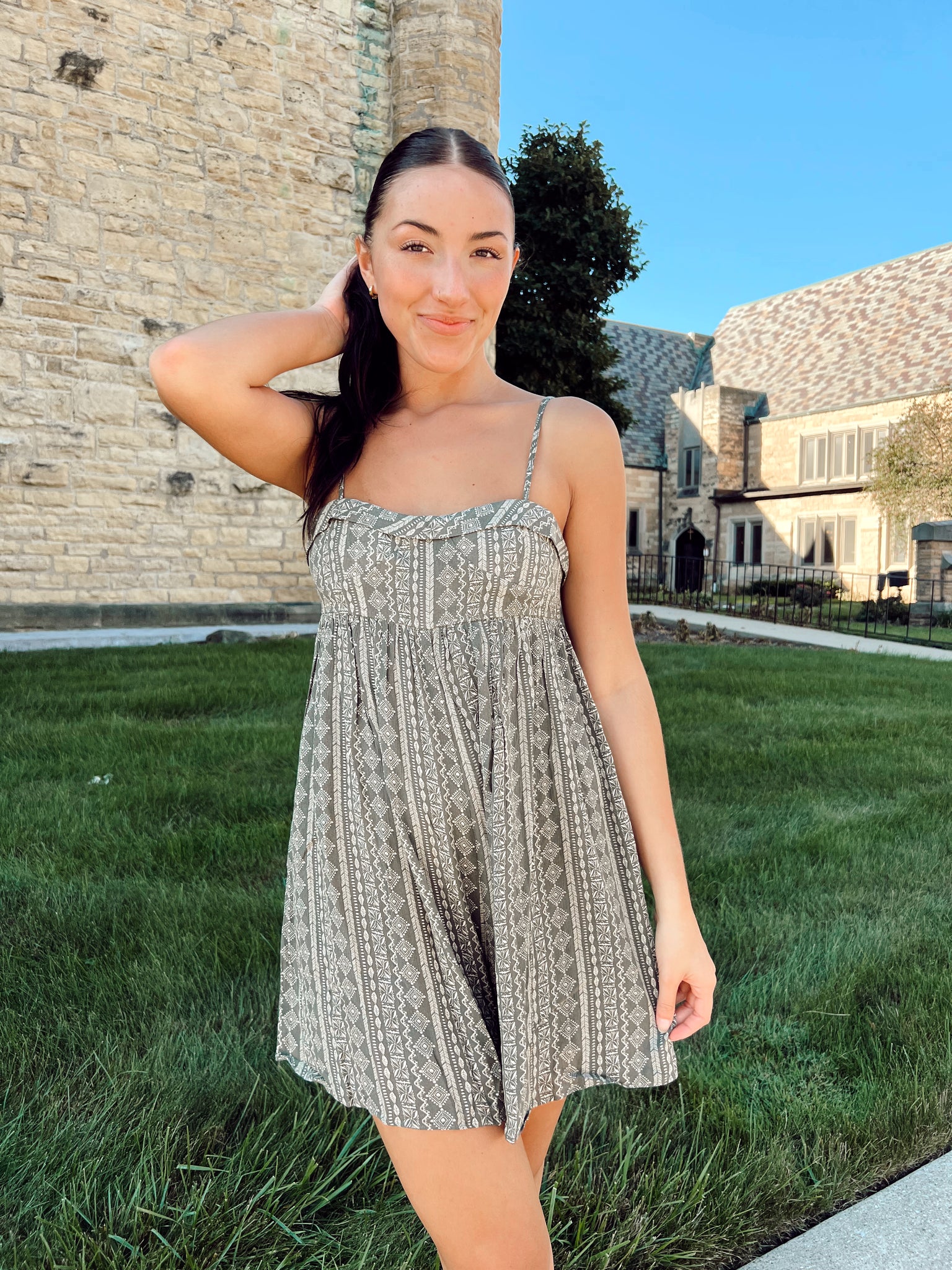 FINAL SALE- Be Here Now Olive Aztec Romper