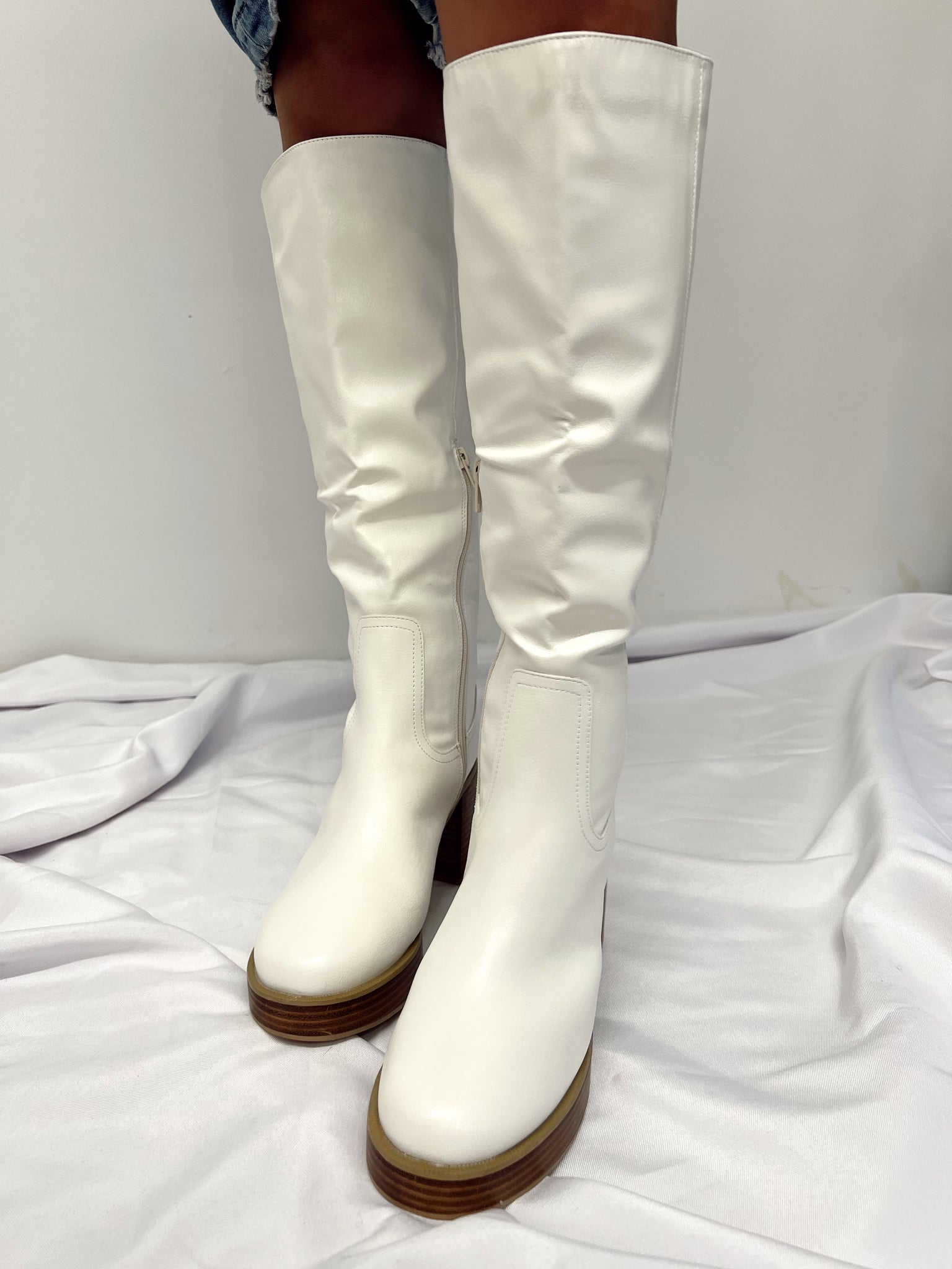 Juniper White Platform Knee-High Boots