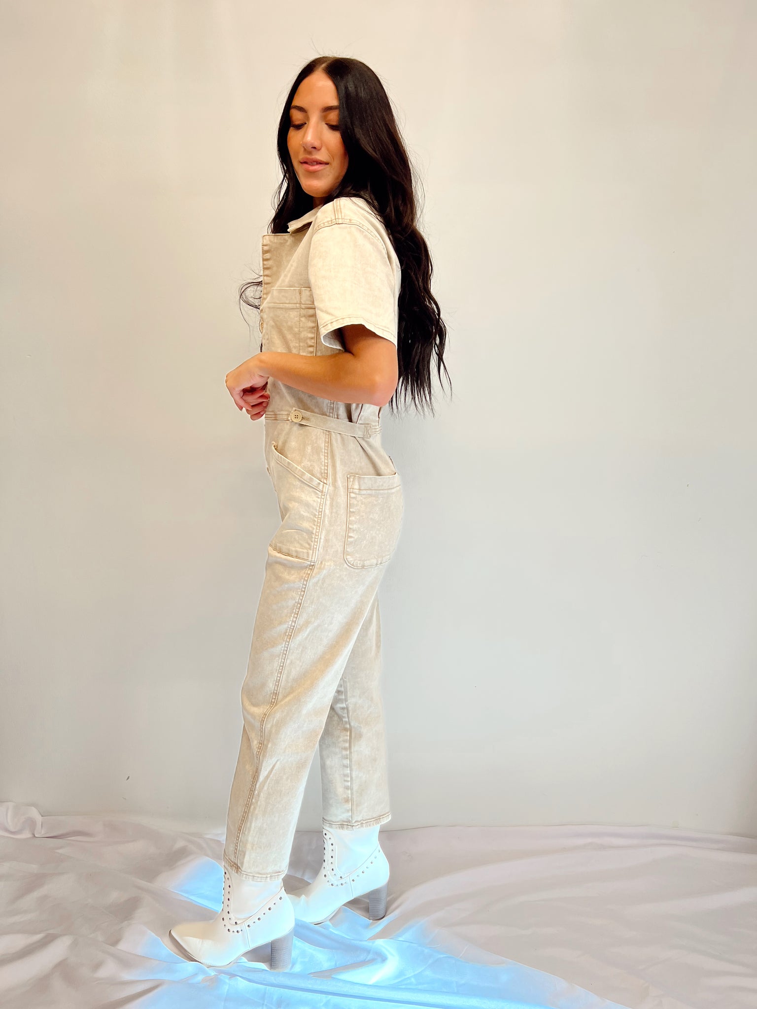 FINAL SALE- Cross My Heart Taupe Utility Jumpsuit